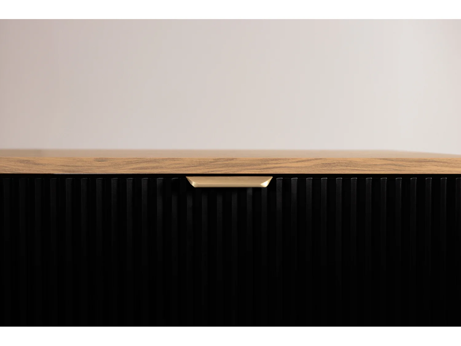 Meuble lavabo WENA, avec étagère, façades cannelées, Willy, 140x60x47 cm, Noir/Noyer