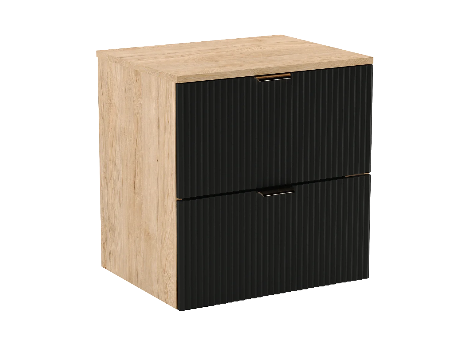 Meuble lavabo WENA, avec étagère, façades cannelées, Willy, 140x60x47 cm, Noir/Noyer