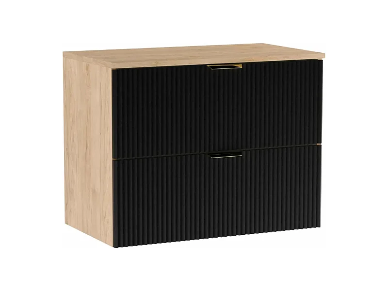 Meuble lavabo WENA, façades cannelées, Willy, 80x60x47 cm, Noir/Noyer