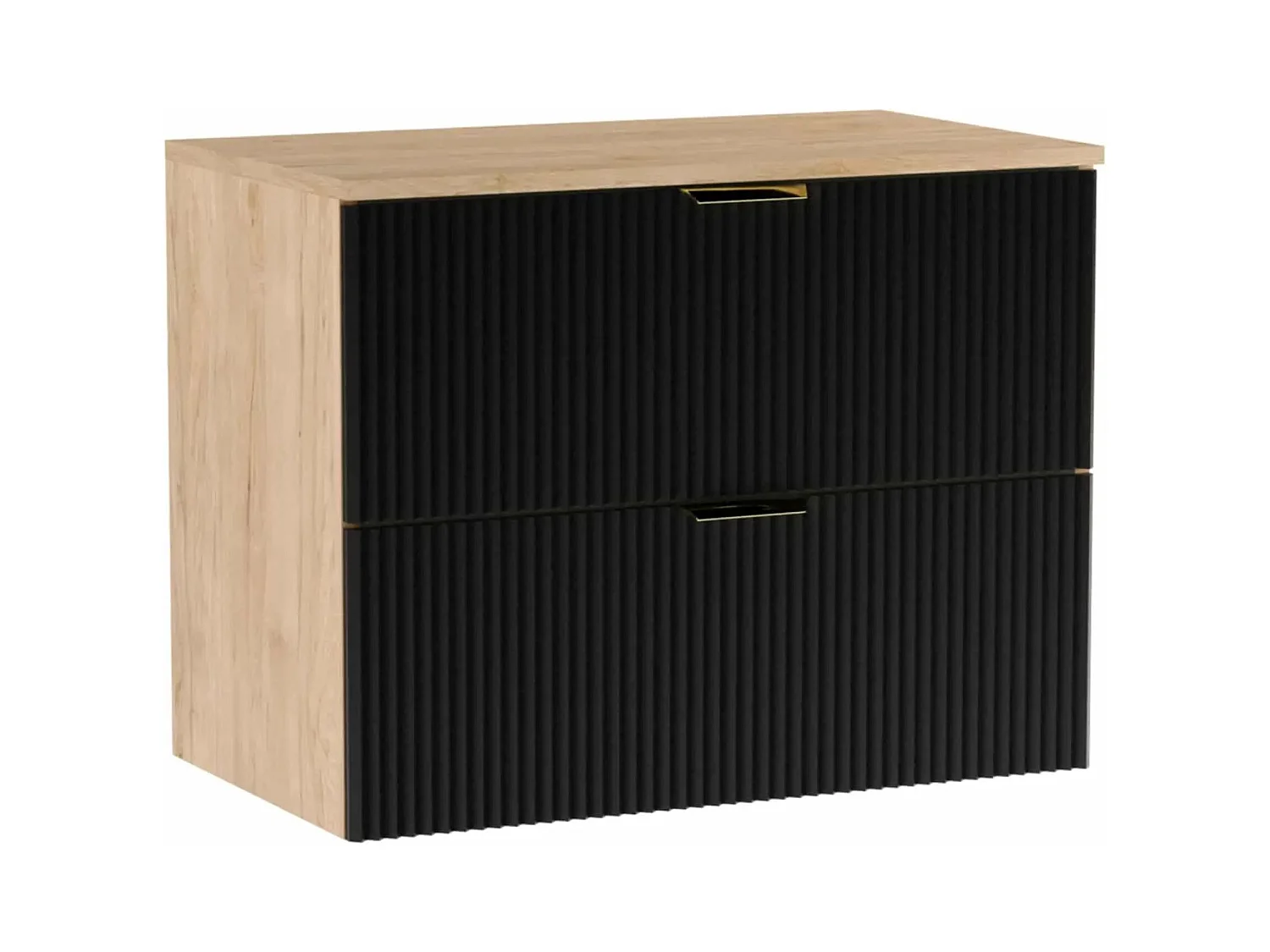 Meuble lavabo WENA, façades cannelées, Willy, 80x60x47 cm, Noir/Noyer