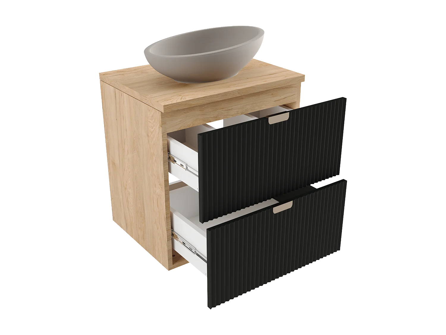 Meuble lavabo WENA, façades cannelées, Willy, 80x60x47 cm, Noir/Noyer