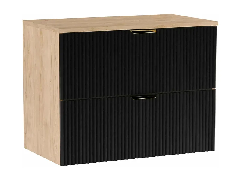 Meuble lavabo WENA, façades cannelées, Willy, 80x60x47 cm, Noir/Noyer