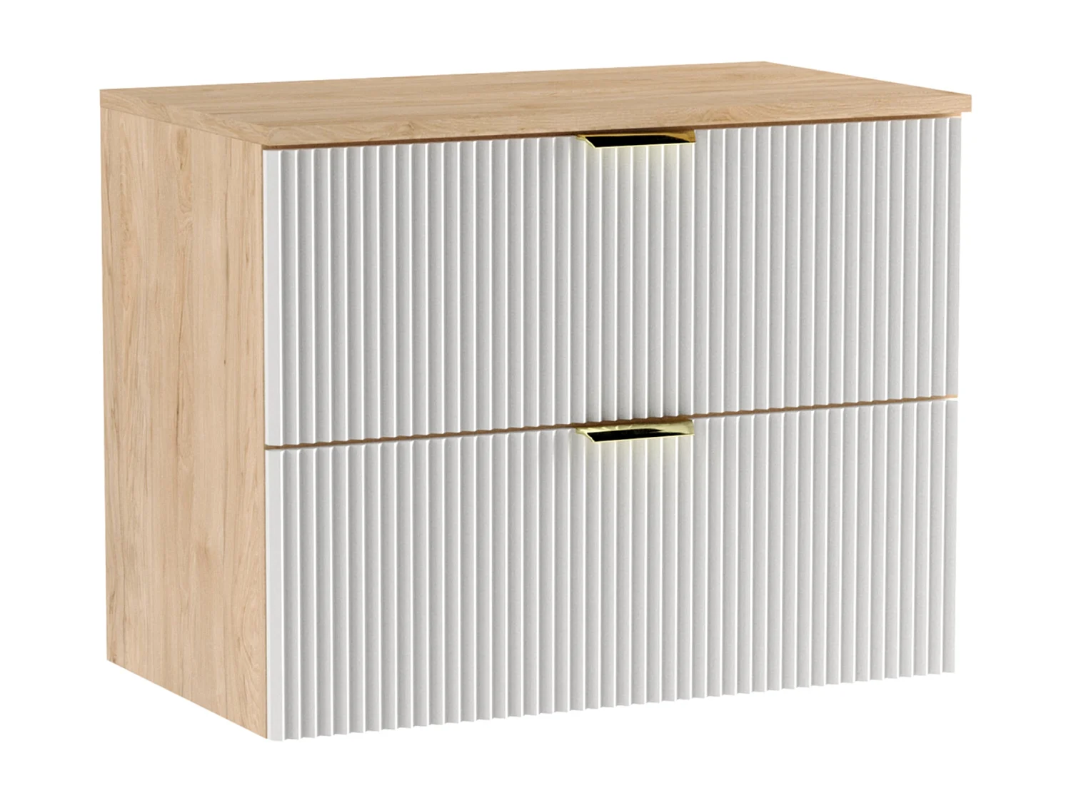 Meuble lavabo WENA, façades cannelées, Willy, 80x60x47 cm, Blanc/Noyer