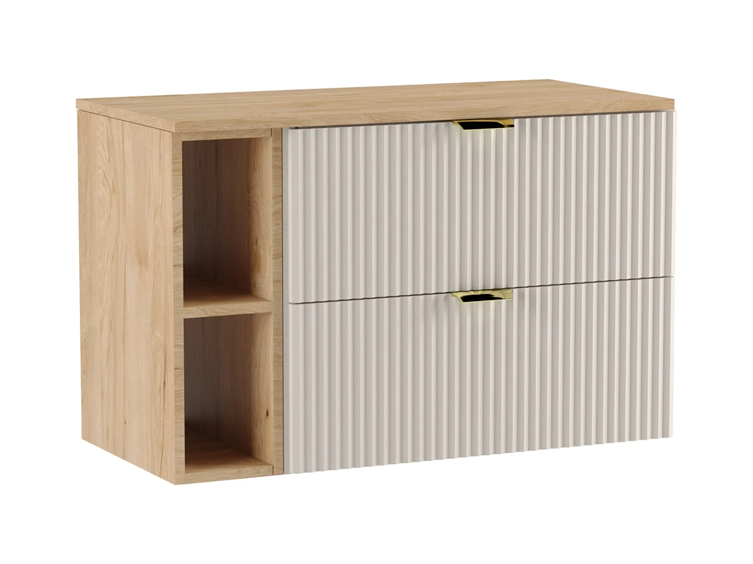 Meuble lavabo WENA, avec étagère, façades cannelées, Willy, 100x60x47 cm, Cachemire/Noyer