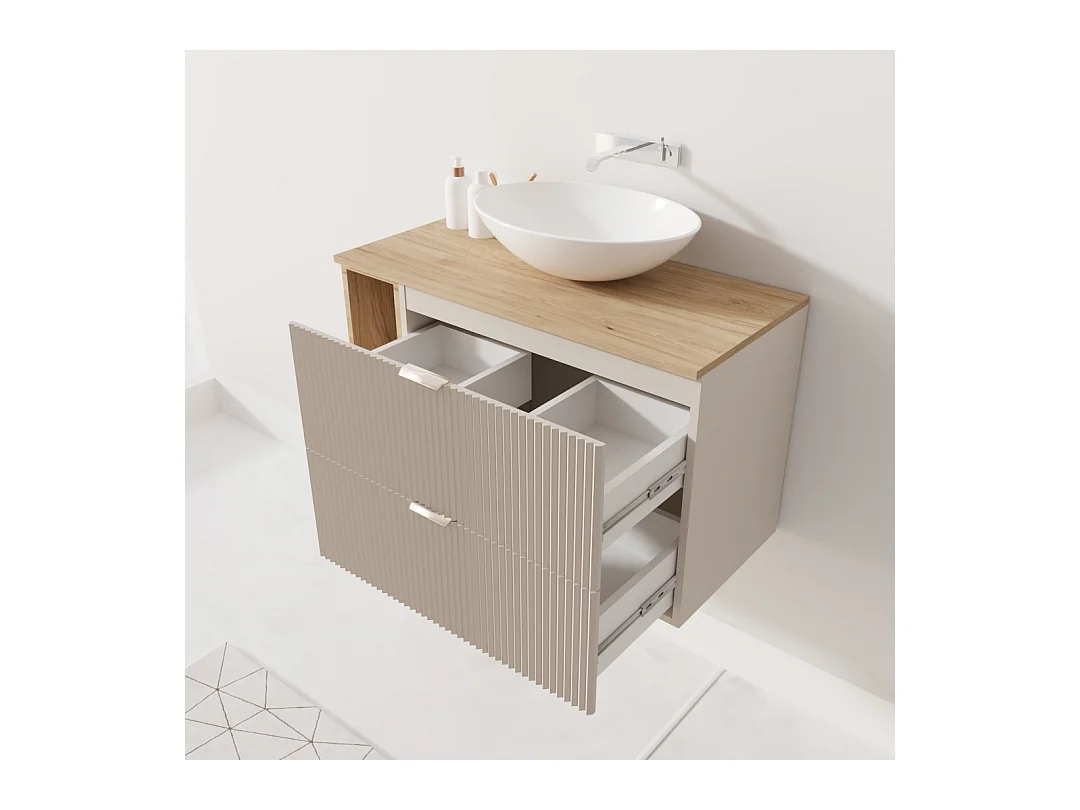 Wastafelkast WENA, met plank, gecanneleerde fronten, Willy, 100x60x47 cm, Kasjmier/Walnoot
