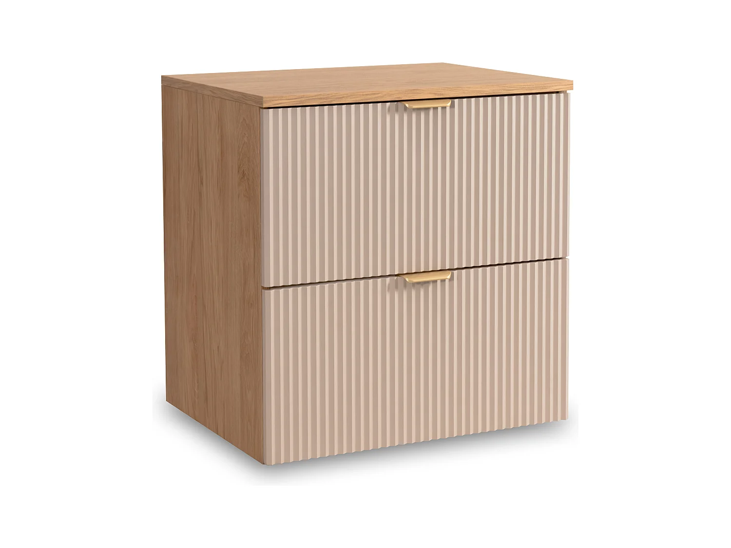 Meuble lavabo WENA, façades cannelées, Willy, 60x60x47 cm, Cachemire/Noyer