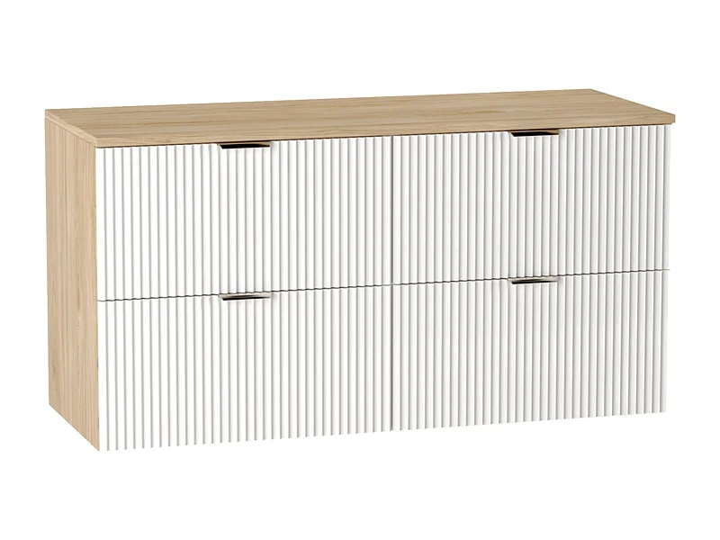 Waschtischunterschrank WENA, geriffelte Fronten, Willy, 120x60x47 cm, Weiß/Walnuss