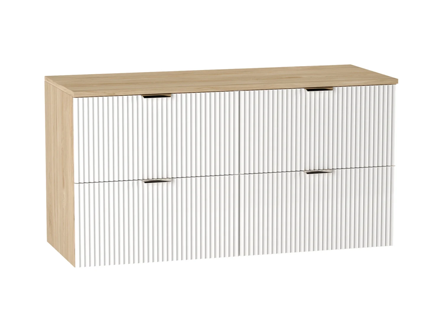 Meuble lavabo WENA, façades cannelées, Willy, 120x60x47 cm, Blanc/Noyer