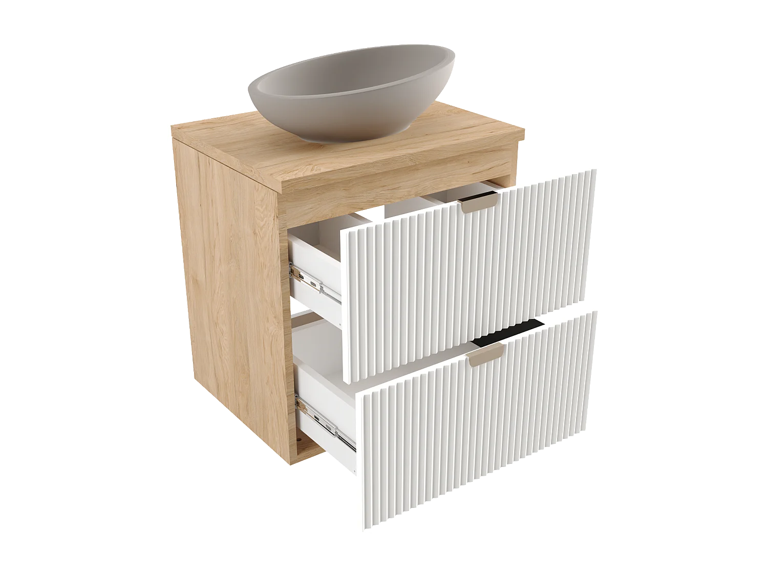 Mobile da bagno per lavabo WENA, frontali scanalati, Willy, 120x60x47 cm, Bianco/Noce