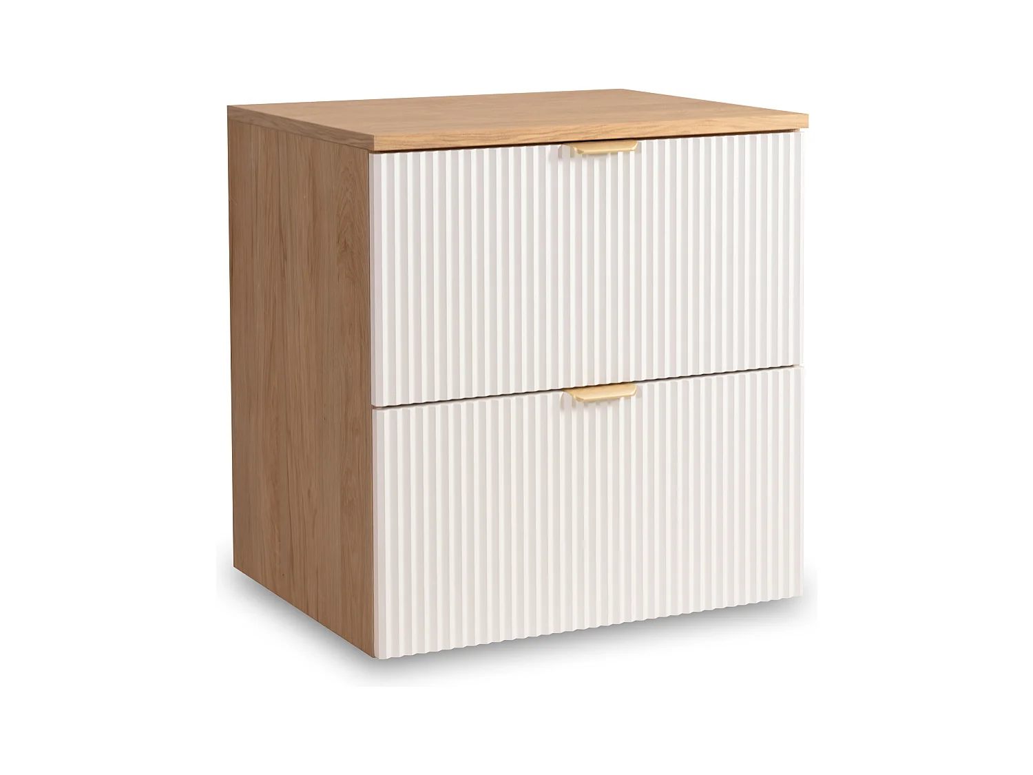 Meuble lavabo WENA, façades cannelées, Willy, 60x60x47 cm, Blanc/Noyer