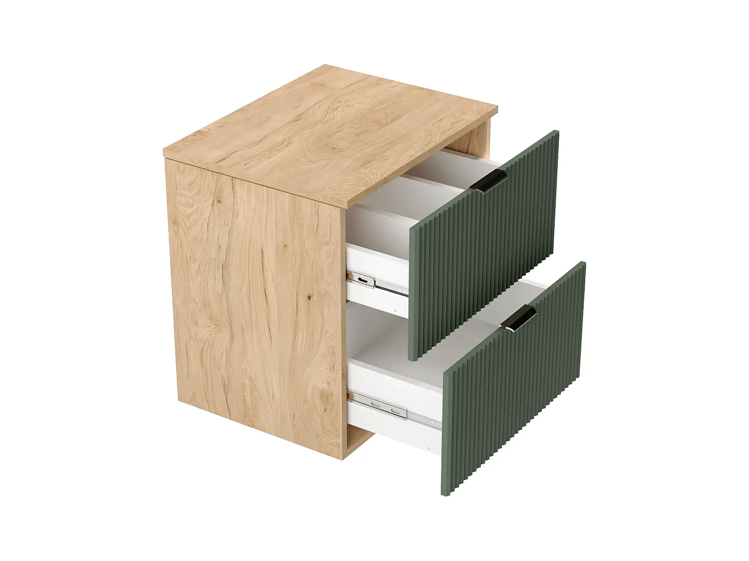 Waschtischunterschrank WENA, geriffelte Fronten, Willy, 60x60x47 cm, Grün/Walnuss