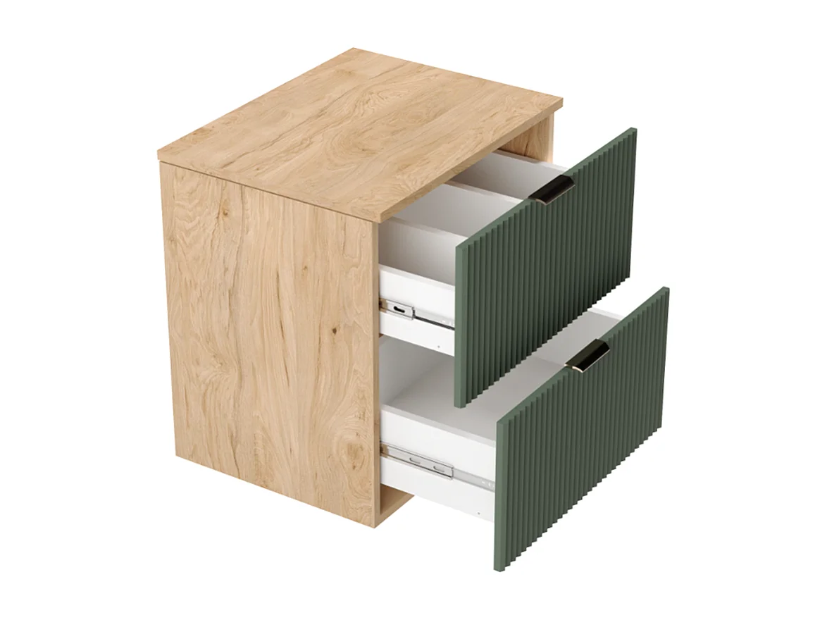 Meuble lavabo WENA, façades cannelées, Willy, 60x60x47 cm, Vert/Noyer