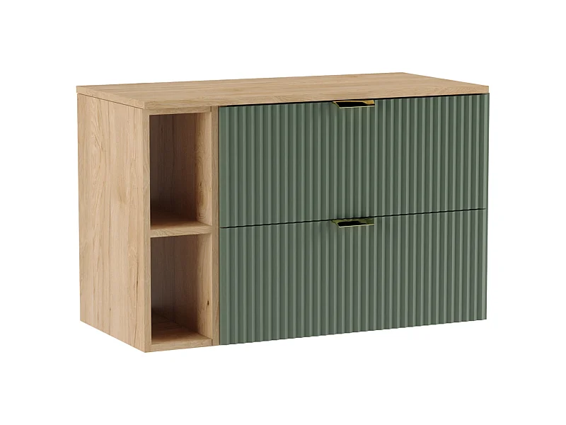 Waschtischunterschrank WENA, mit Regal, geriffelte Fronten, Willy, 100x60x47 cm, Grün/Walnuss