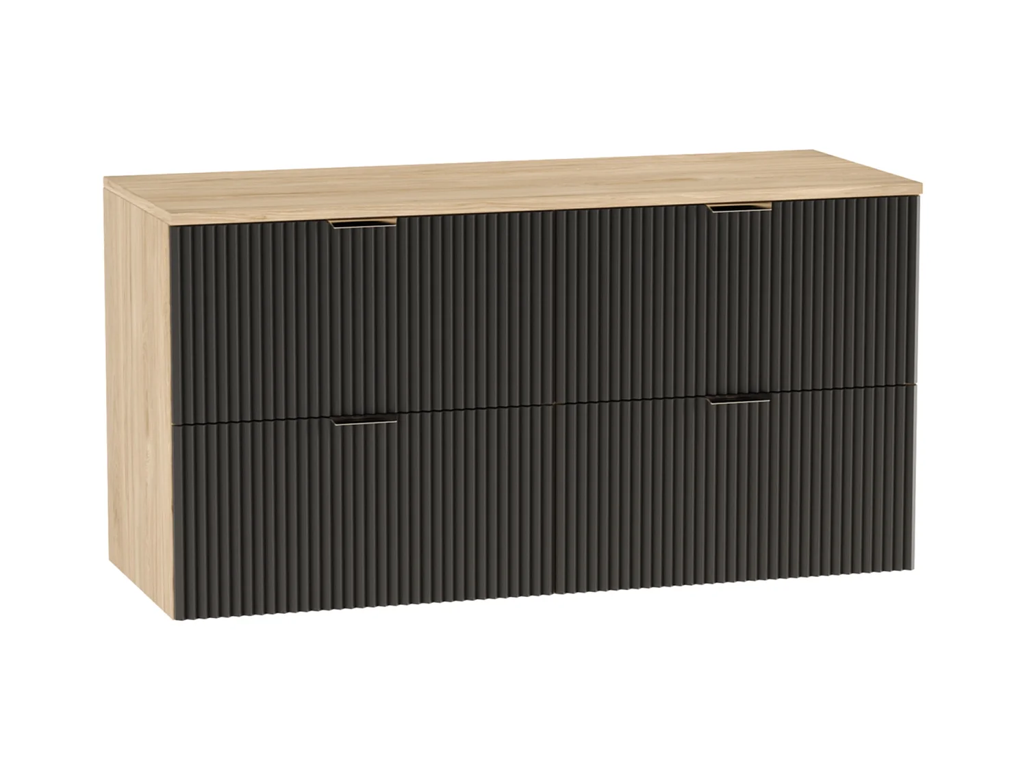 Meuble lavabo WENA, façades cannelées, Willy, 120x60x47 cm, Noir/Noyer
