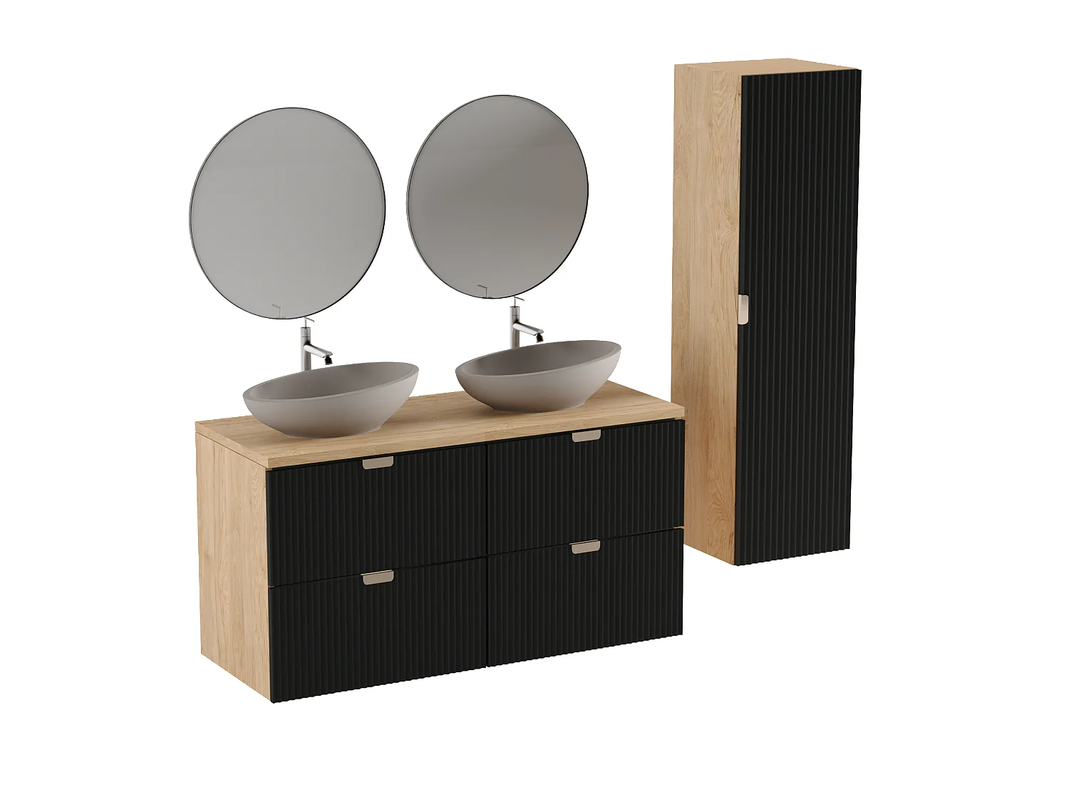 Waschtischunterschrank WENA, geriffelte Fronten, Willy, 120x60x47 cm, Schwarz/Walnuss