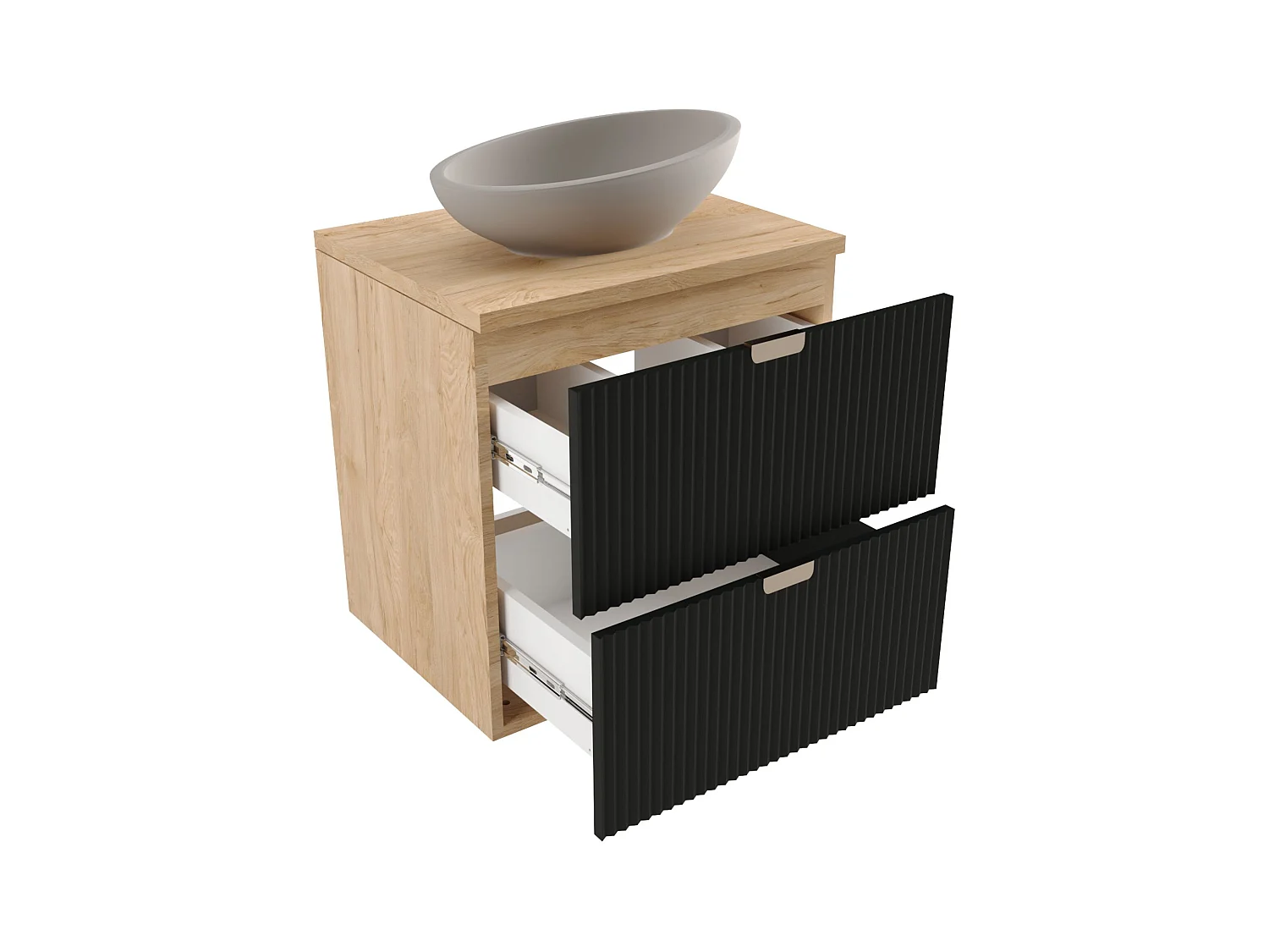 Waschtischunterschrank WENA, geriffelte Fronten, Willy, 120x60x47 cm, Schwarz/Walnuss