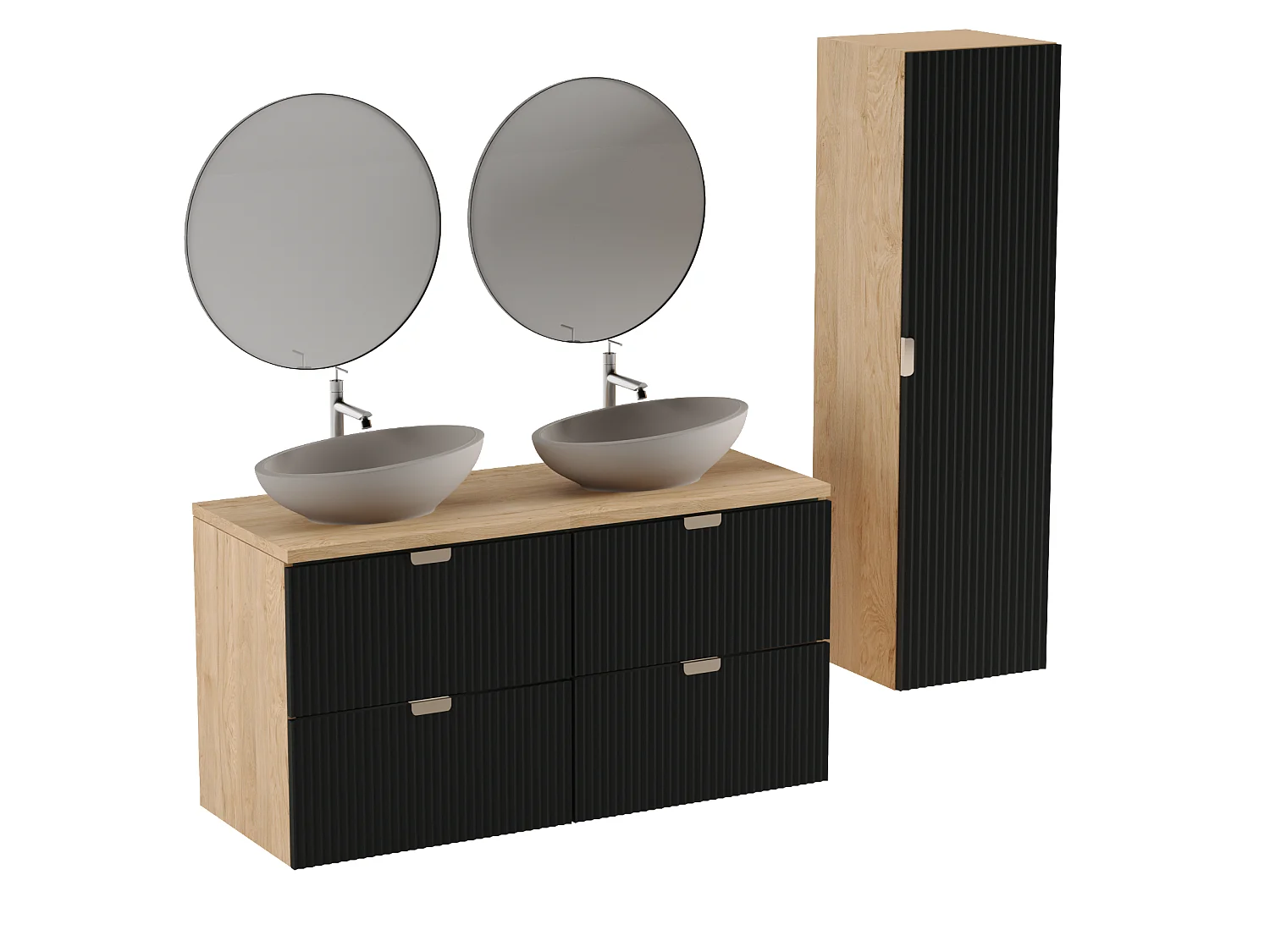 Wastafelkast WENA, gecanneleerde fronten, Willy, 120x60x47 cm, Zwart/Walnoot