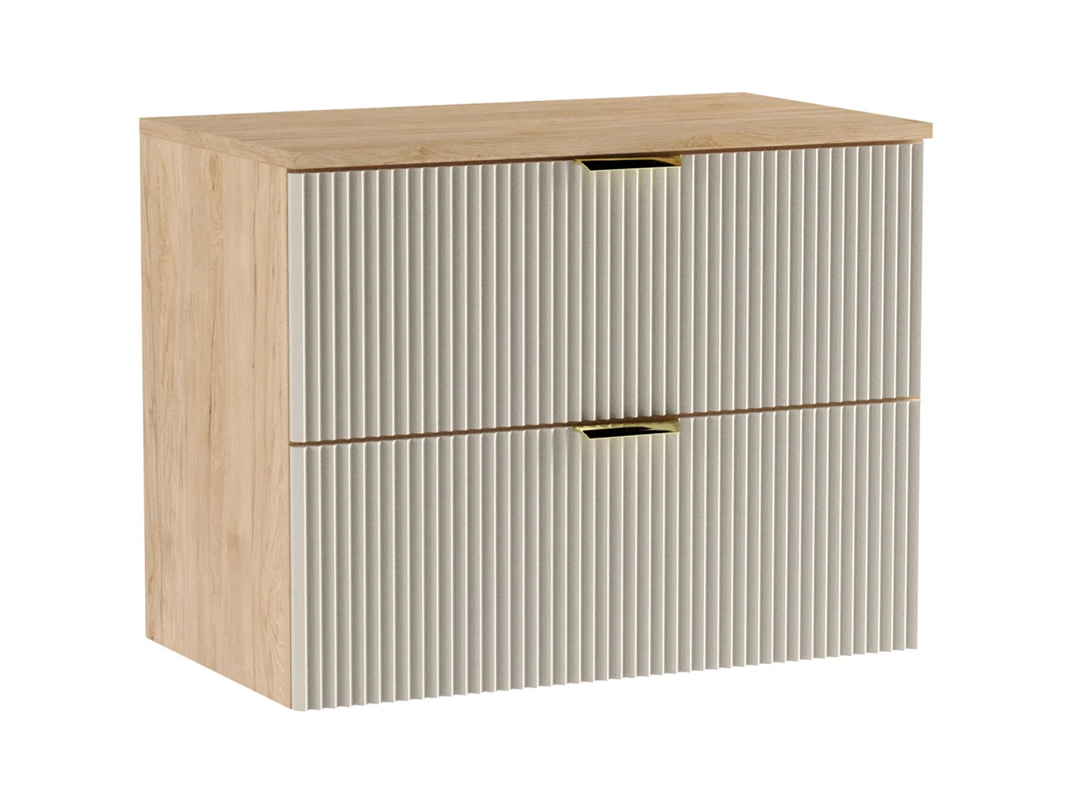 Meuble lavabo WENA, façades cannelées, Willy, 80x60x47 cm, Cachemire/Noyer