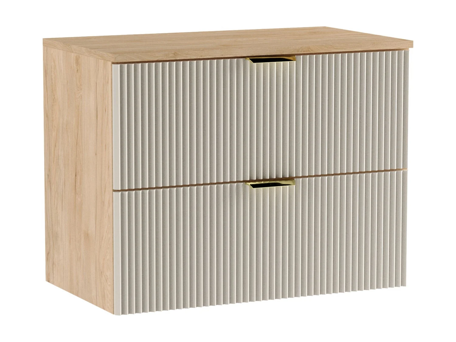 Meuble lavabo WENA, façades cannelées, Willy, 80x60x47 cm, Cachemire/Noyer