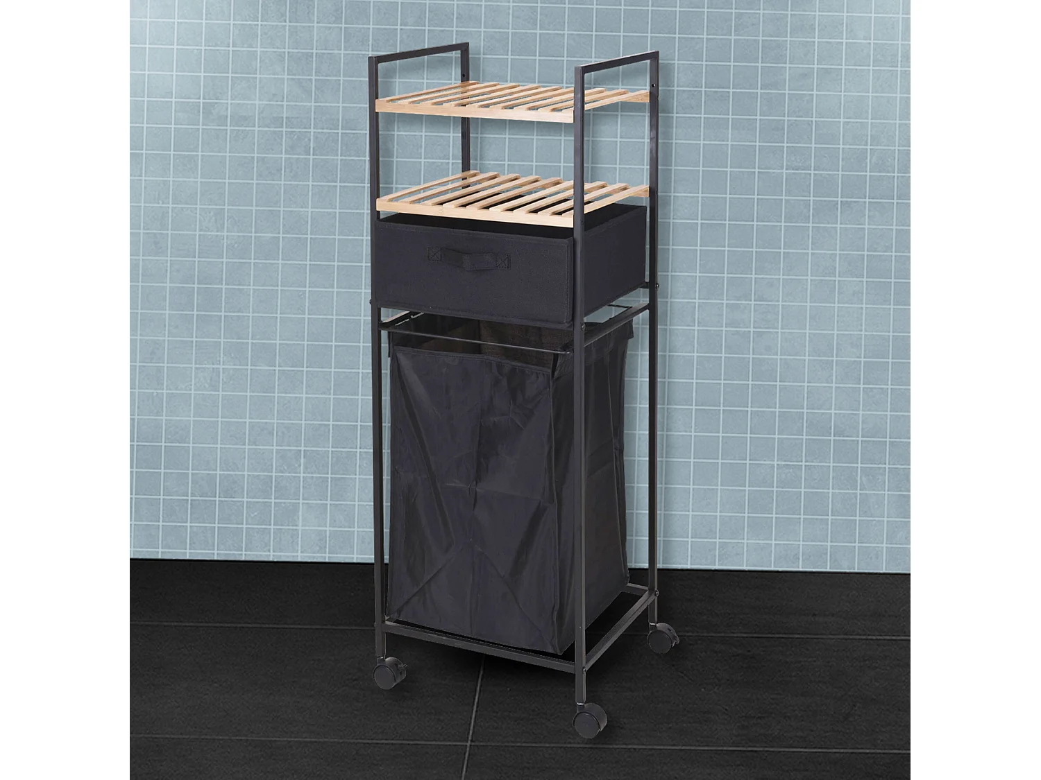 Well Home Porte-bagages avec 2 paniers + porte-bagages en polyester de 40 L, H.109 cm