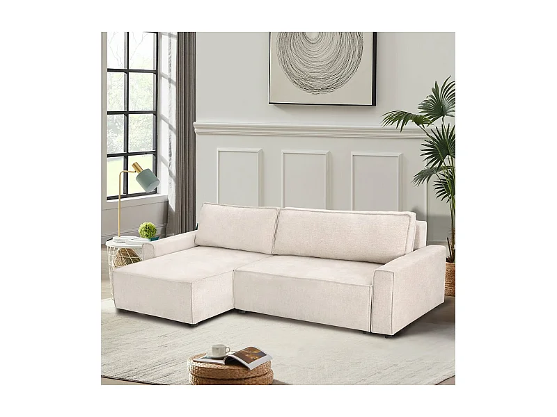 Canapé d'angle convertible en tissu texturé "Montaigne" - 4 places - Beige