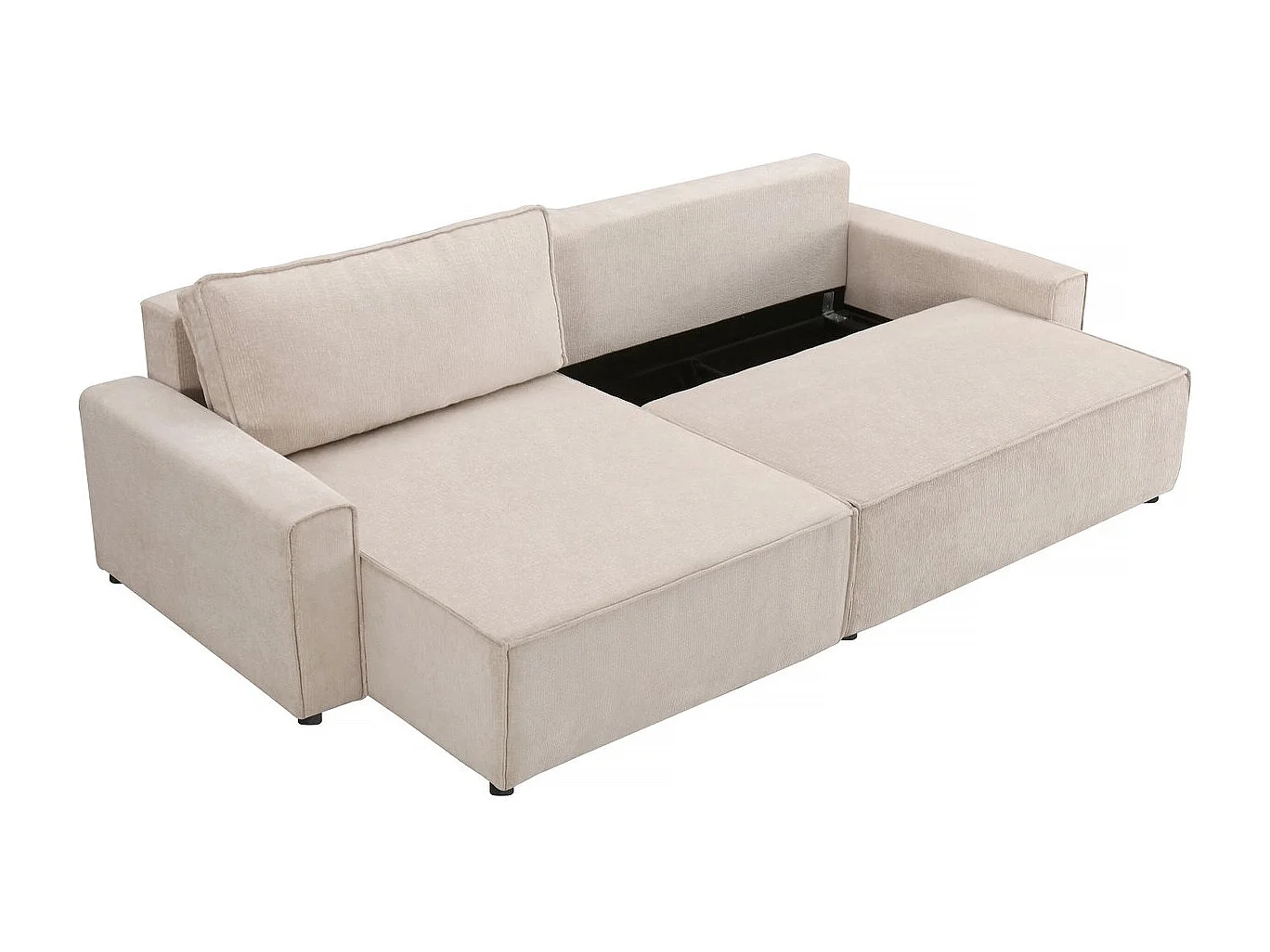 Sofá-cama de canto "Montaigne" em tecido texturado - 4 lugares - Bege