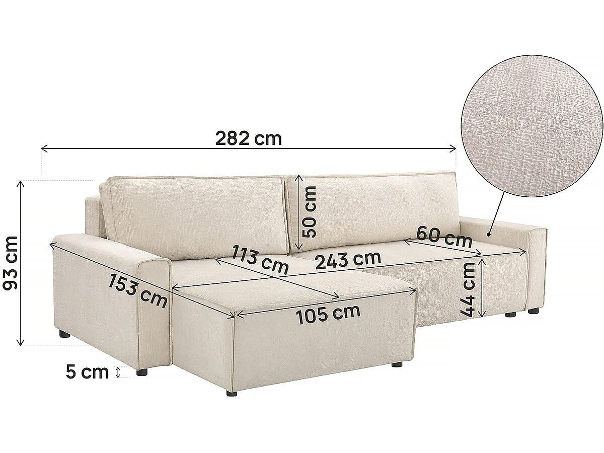 "Montaigne" Beige Texturerad Tyg Konvertibel Hörnsoffa - 4 Platser - Elegant & Praktisk
