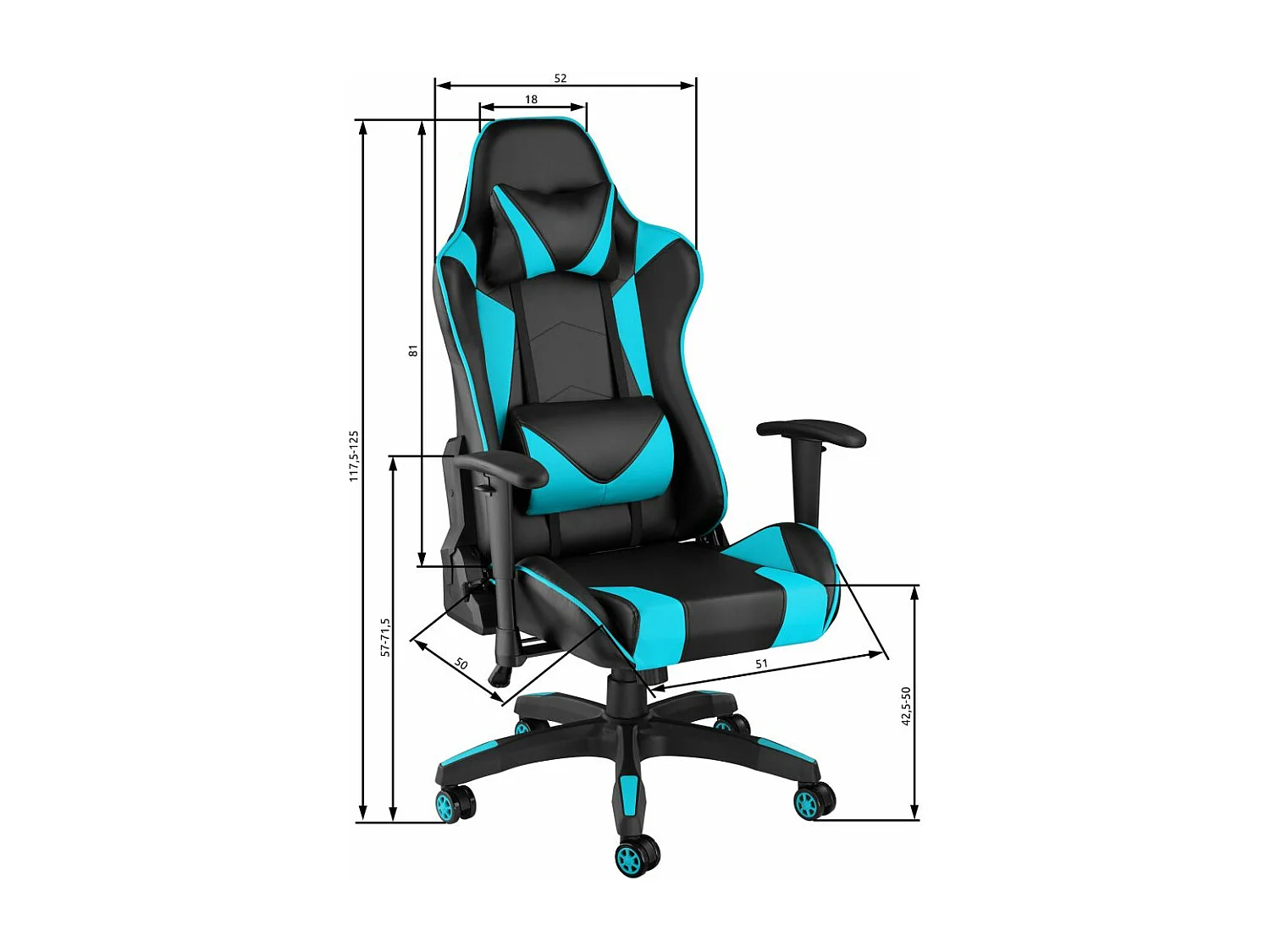 Silla de oficina gaming con ruedas reposabrazos sintético negro/azul diseño deportivo 08_0000369
