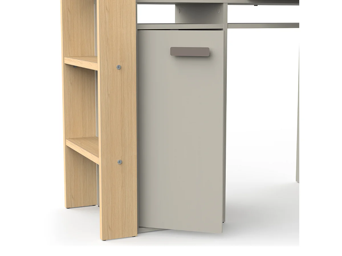 Lit mezzanine avec bureau et armoire H183 cm - CAMILLIA