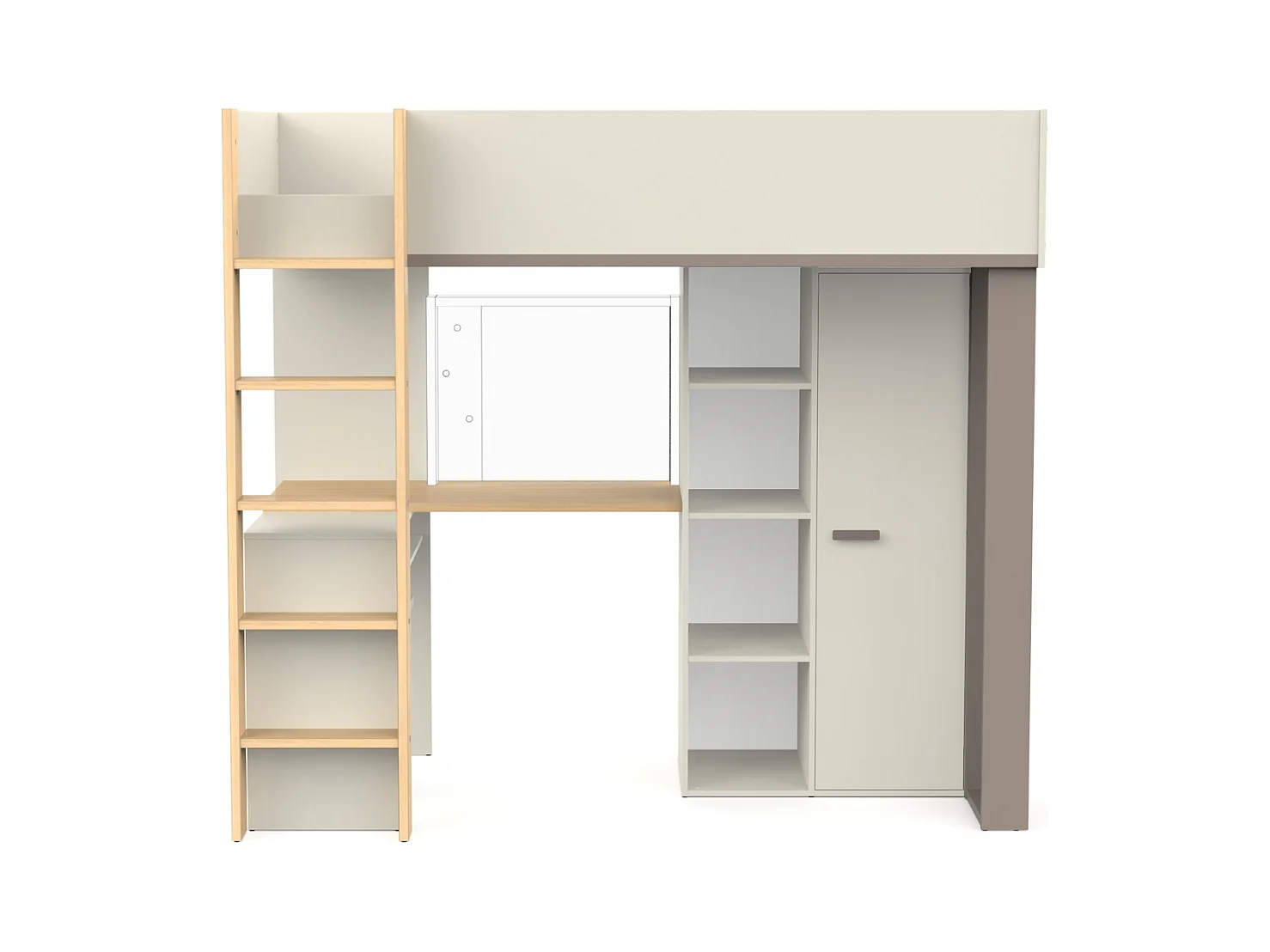 Lit mezzanine avec bureau et armoire H183 cm - CAMILLIA