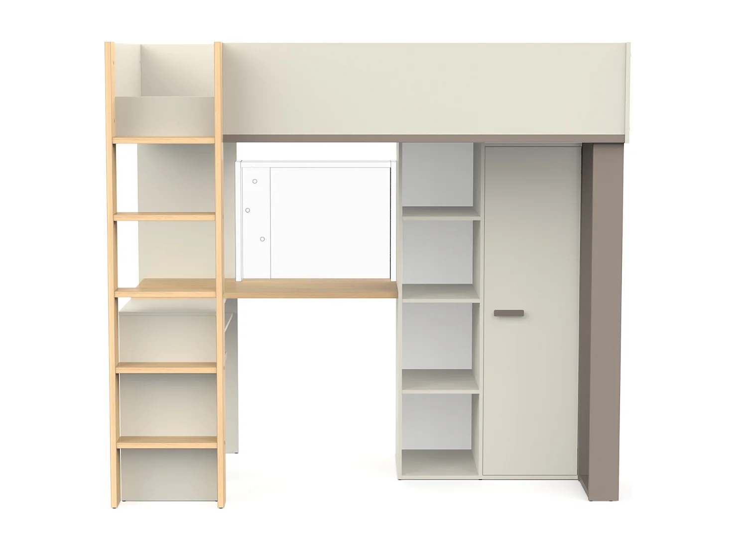 Lit mezzanine avec bureau et armoire H183 cm - CAMILLIA