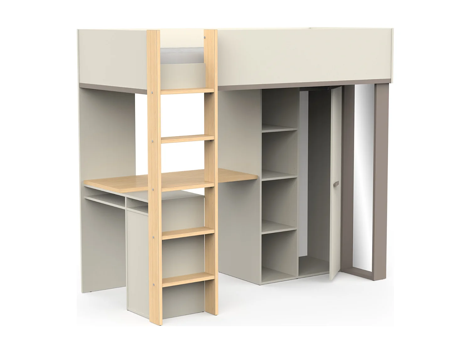 Lit mezzanine avec bureau et armoire H183 cm - CAMILLIA
