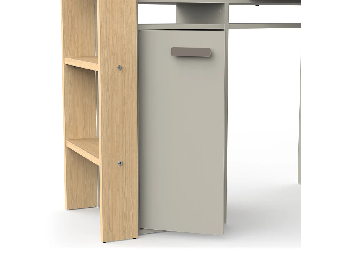 Lit mezzanine avec bureau et armoire H183 cm - CAMILLIA