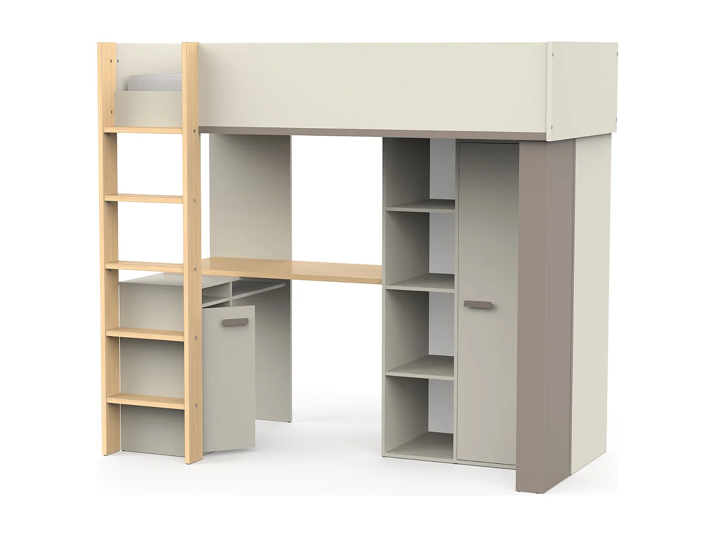 Hochbett mit Schreibtisch und Kleiderschrank H183 cm - CAMILLIA