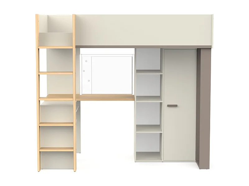 Lit mezzanine avec bureau et armoire H183 cm - CAMILLIA