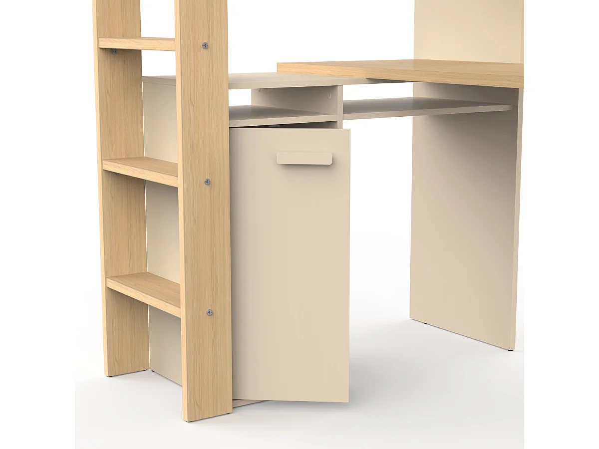 Lit mezzanine avec bureau et armoire H183 cm - CAMILLIA