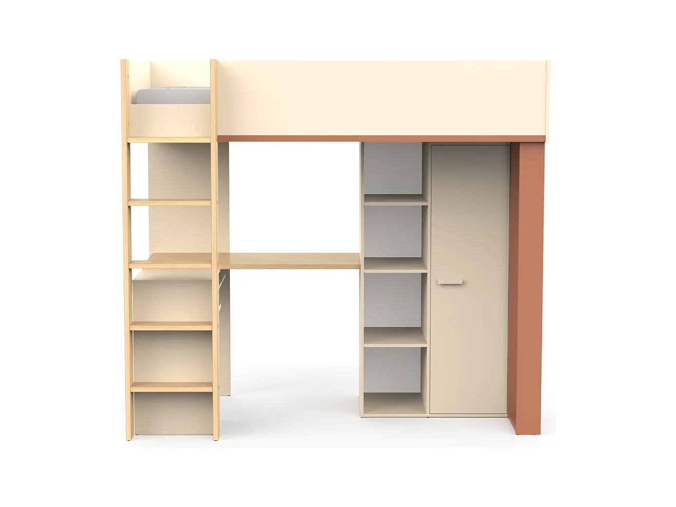 Lit mezzanine avec bureau et armoire H183 cm - CAMILLIA