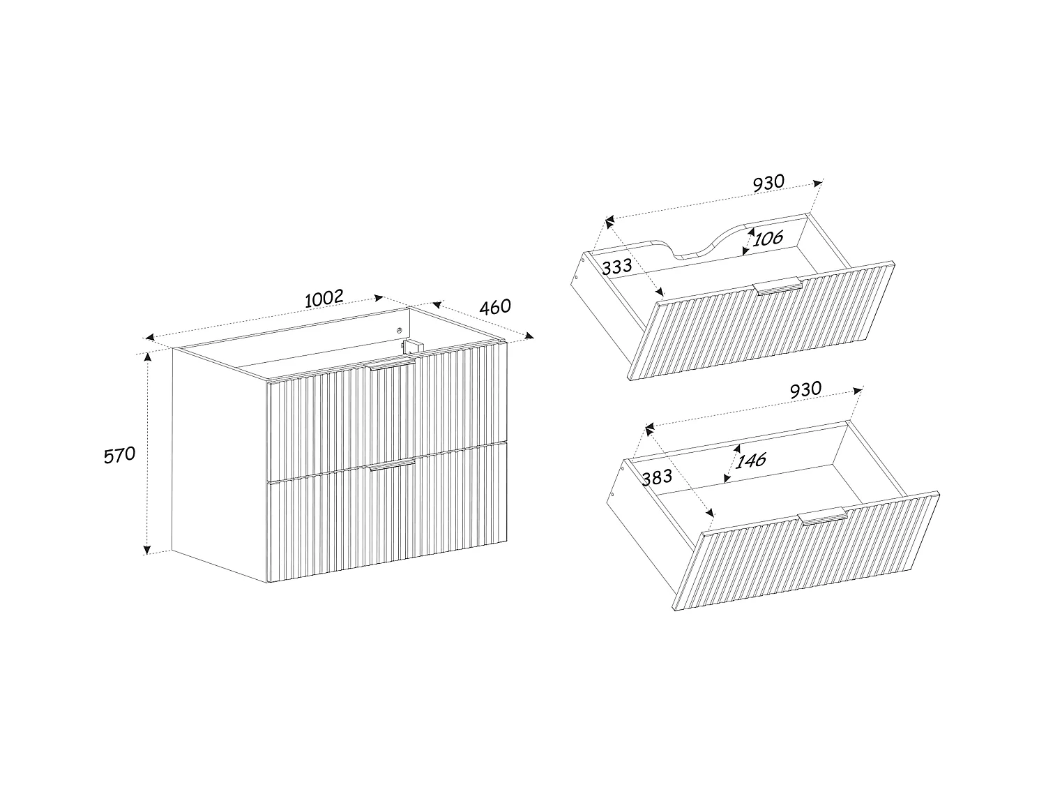 Meuble de salle de bain suspendu avec vasque à encastrer - Naturel clair et noir - 100 cm - MADELA