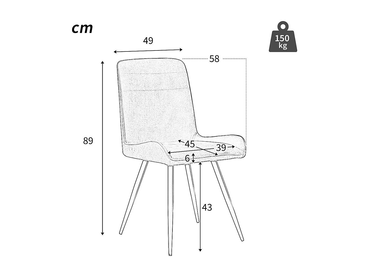 Eetkamerstoelen, 4 stuks, metalen poten, zwart