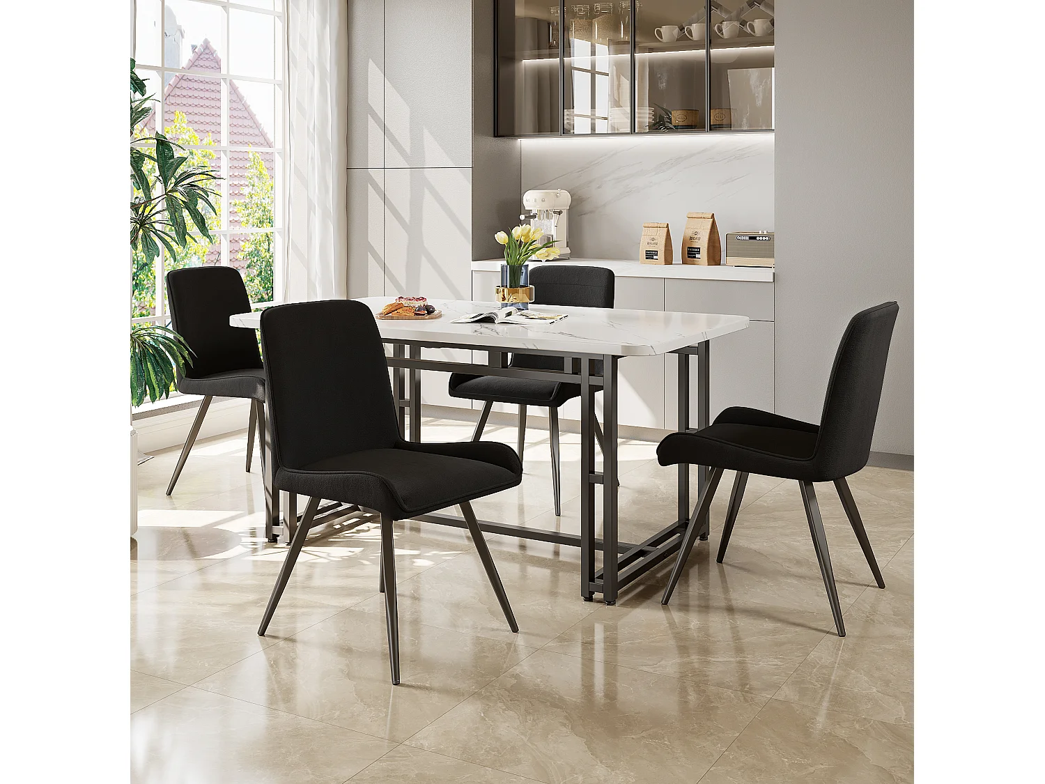 Eetkamerstoelen, 4 stuks, metalen poten, zwart