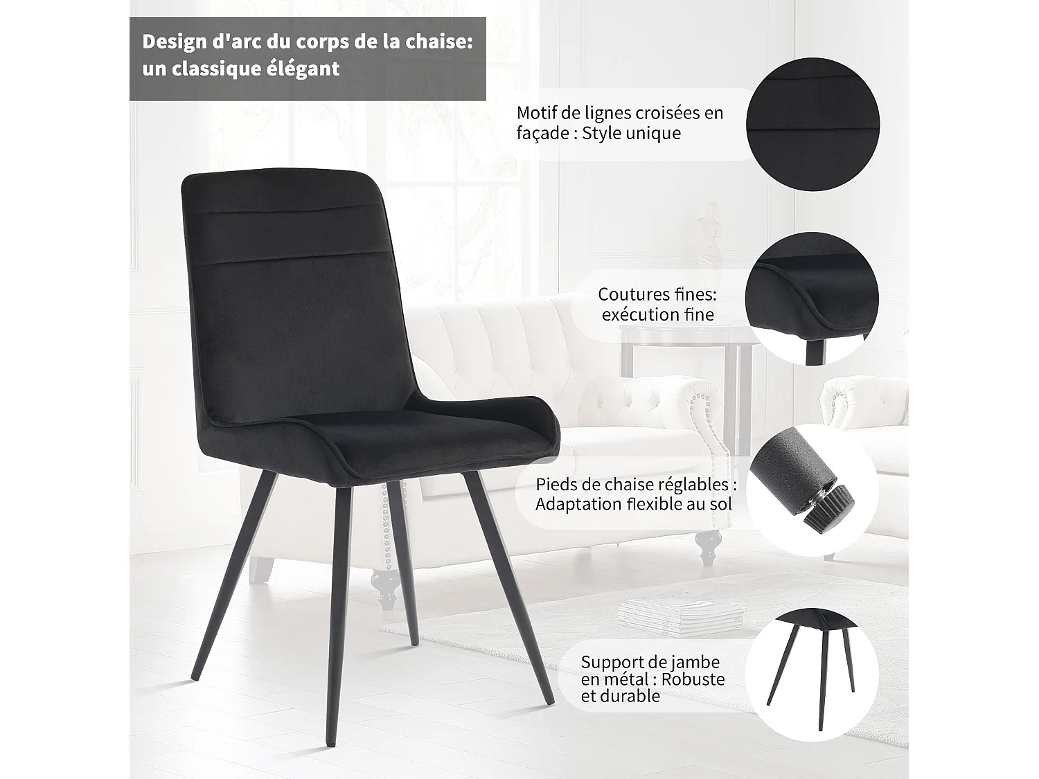 Eetkamerstoelen, 4 stuks, metalen poten, zwart