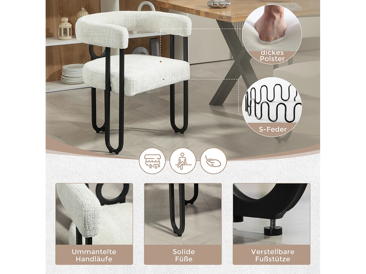 Ensemble De 2 Chaises De Salle à Manger En Velours, Chaises Avec Dossier Rond