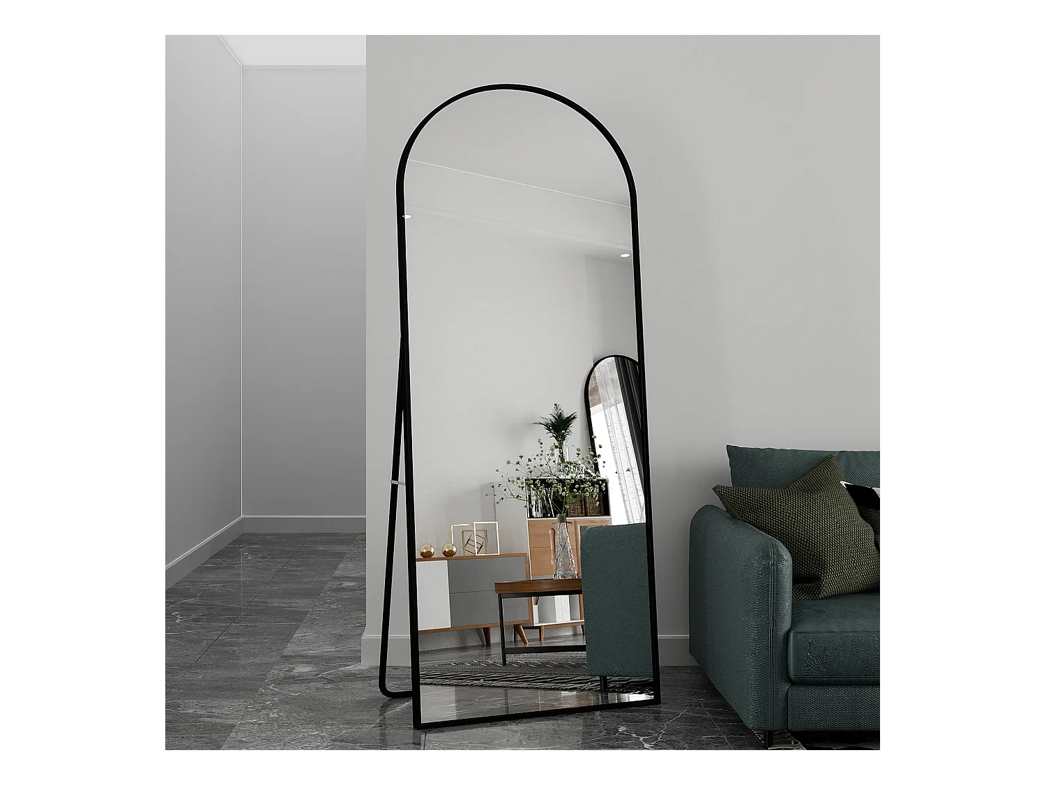 Espejo de cuerpo entero 180x80 cm, de pie o para colgar, rectangular, marco de aleación de aluminio negro, ideal para sala de estar o dormitorio