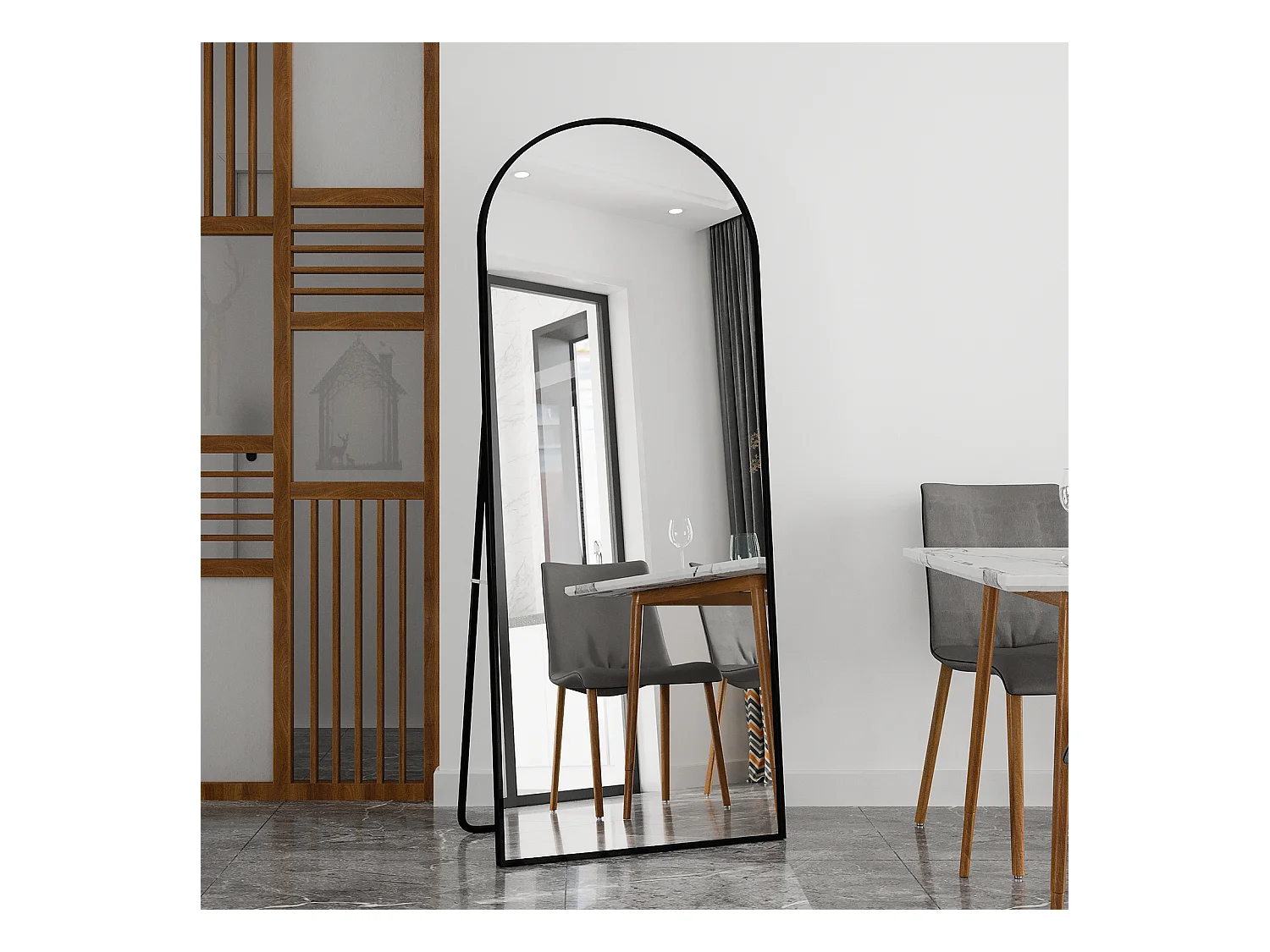 Espejo de cuerpo entero 180x80 cm, de pie o para colgar, rectangular, marco de aleación de aluminio negro, ideal para sala de estar o dormitorio