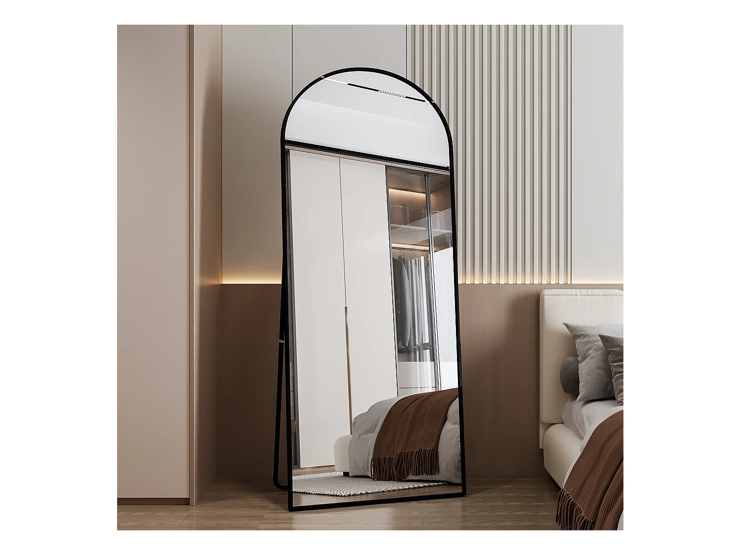 Miroir pleine longueur 180 x 80 cm, sur pied, suspendu ou appuyé, grand miroir de sol avec cadre en alliage d'aluminium noir pour salon ou chambre à coucher, Noir