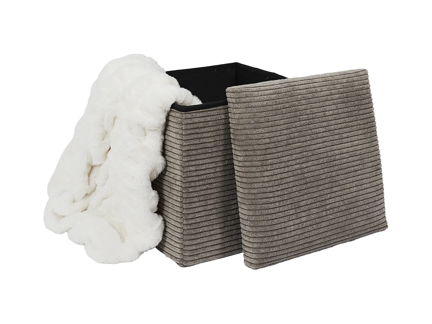 Coffre Pouf Pliable Cotele Scott Taupe Gris