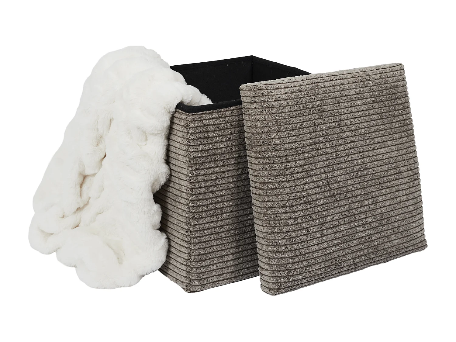 Coffre Pouf Pliable Cotele Scott Taupe Gris