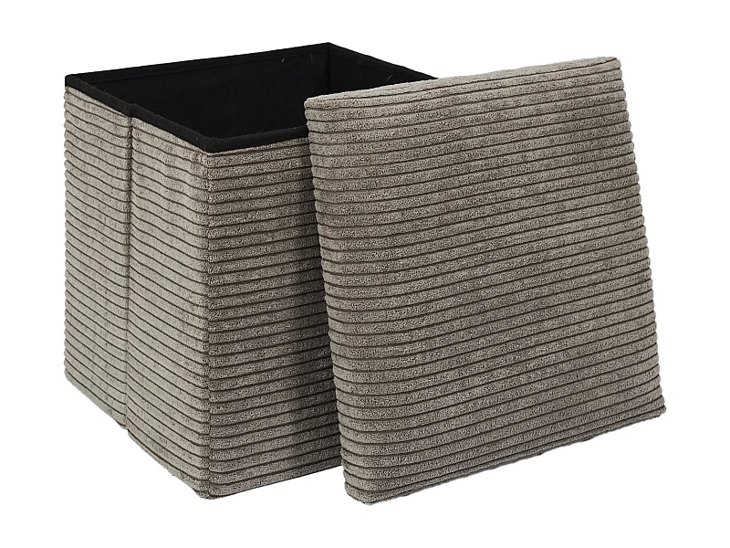 Coffre Pouf Pliable Cotele Scott Taupe Gris