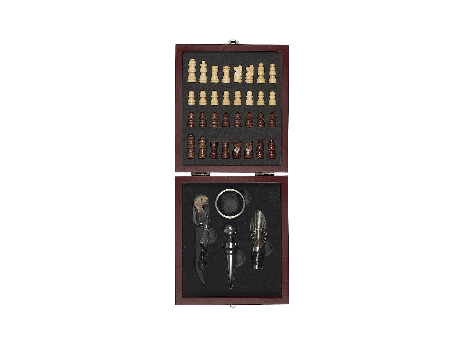 Coffret Vin 4 Pieces Avec Echiquier Marron