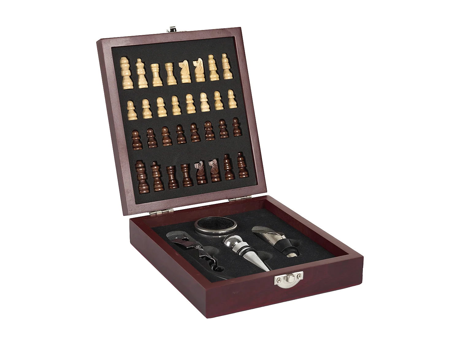Coffret Vin 4 Pieces Avec Echiquier Marron